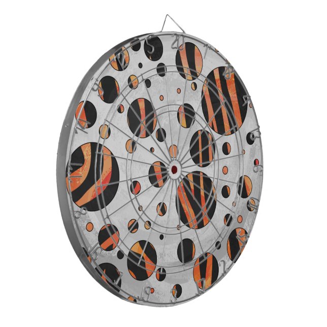 Zebra Black and Orange Polka Dots Dart Board (Front Left)