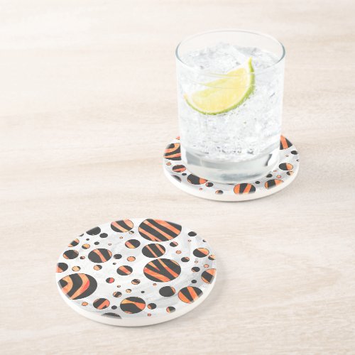 Zebra Black and Orange Polka Dots Drink Coaster