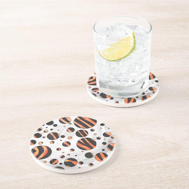 Zebra Black and Orange Polka Dots Drink Coaster (Side)