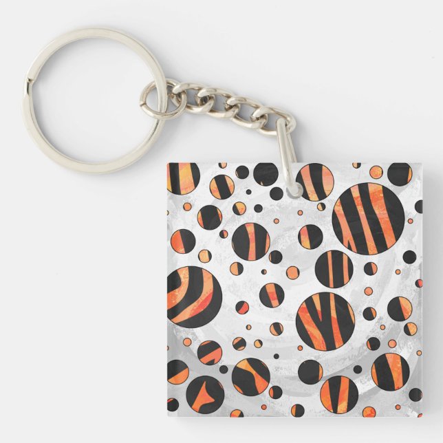 Zebra Black and Orange Polka Dots Keychain (Front)