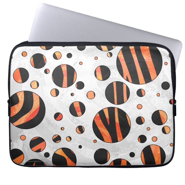 Zebra Black and Orange Polka Dots Laptop Sleeve (Front)