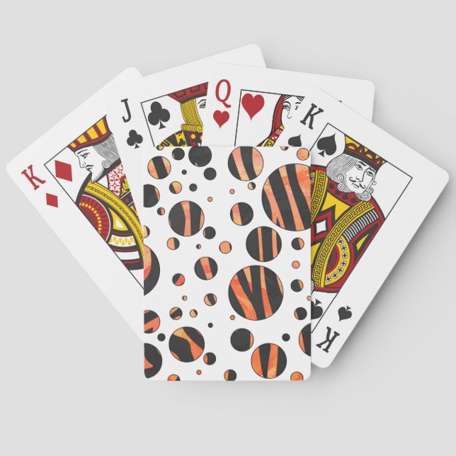 Zebra Black and Orange Polka Dots Poker Cards (Back)