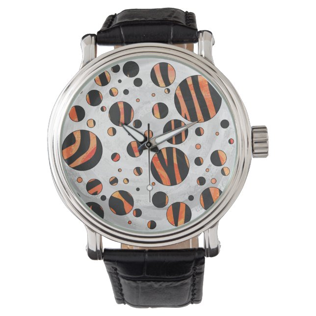 Zebra Black and Orange Polka Dots Watch (Front)
