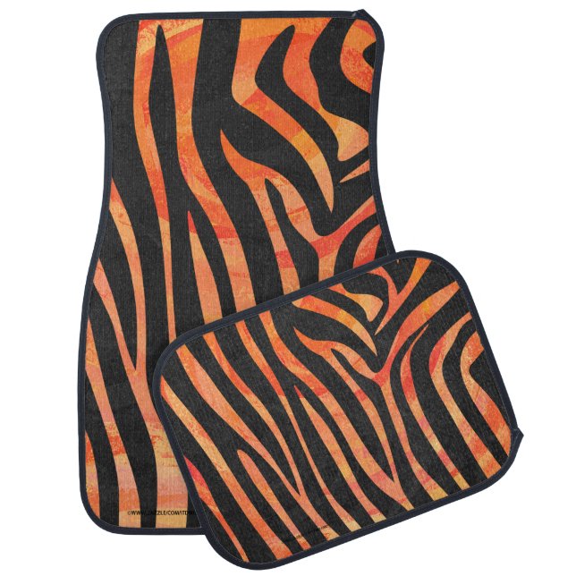 Zebra Black and Orange Print Car Floor Mat (Set)