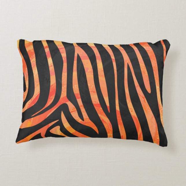 Zebra Black and Orange Print Decorative Pillow (Back)