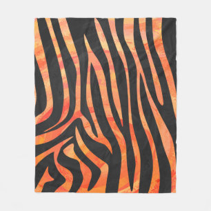 Zebra Black and Orange Print Fleece Blanket