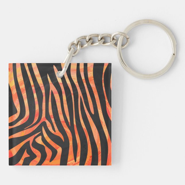Zebra Black and Orange Print Keychain (Back)