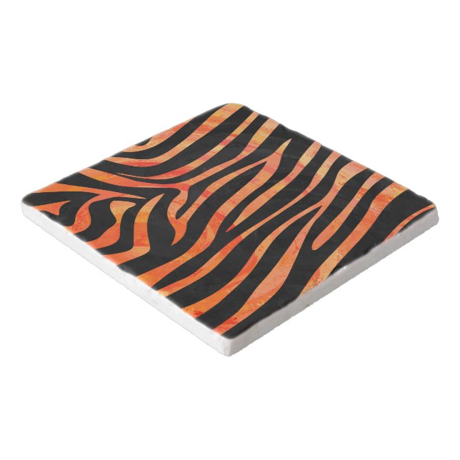 Zebra Black and Orange Print Trivet (Corner)
