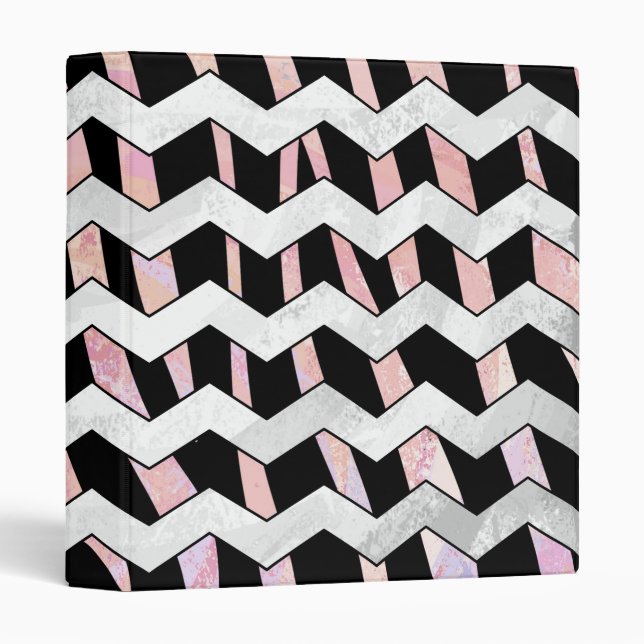 Zebra Black and Pink Chevron 3 Ring Binder (Front/Spine)