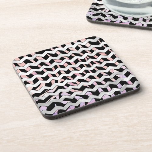 Zebra Black and Pink Chevron Drink Coaster