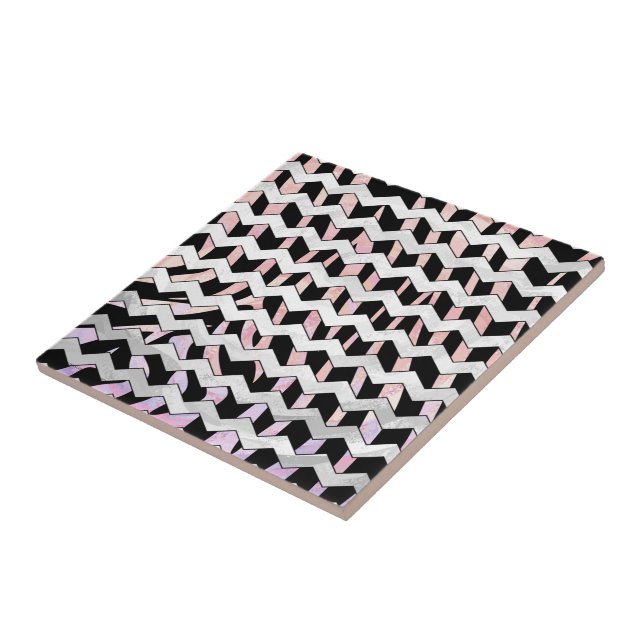 Zebra Black and Pink Chevron Tile (Side)