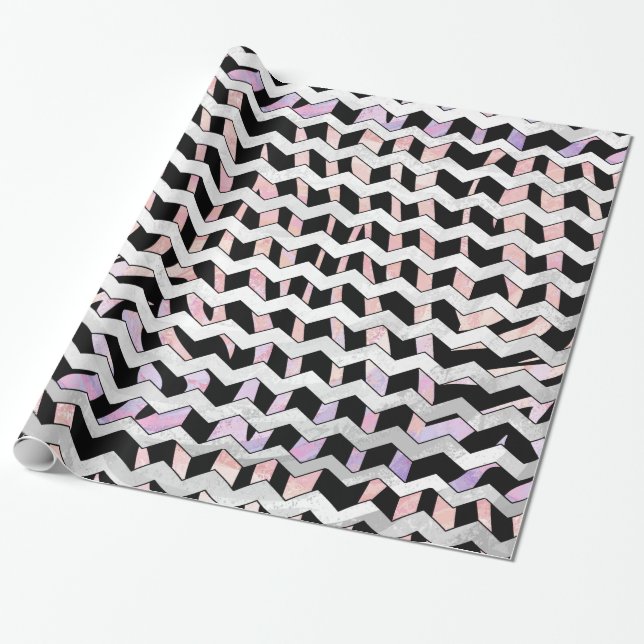 Zebra Black and Pink Chevron Wrapping Paper (Unrolled)
