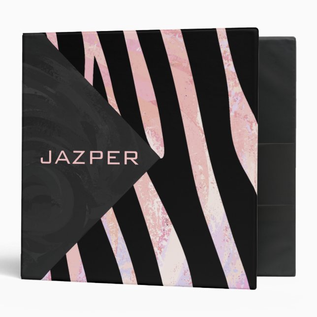 Zebra Black and Pink Monogram 3 Ring Binder (Front/Inside)