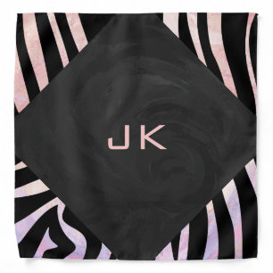 Zebra Black and Pink Monogram Bandana