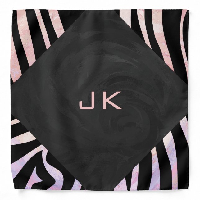 Zebra Black and Pink Monogram Bandana (Front)