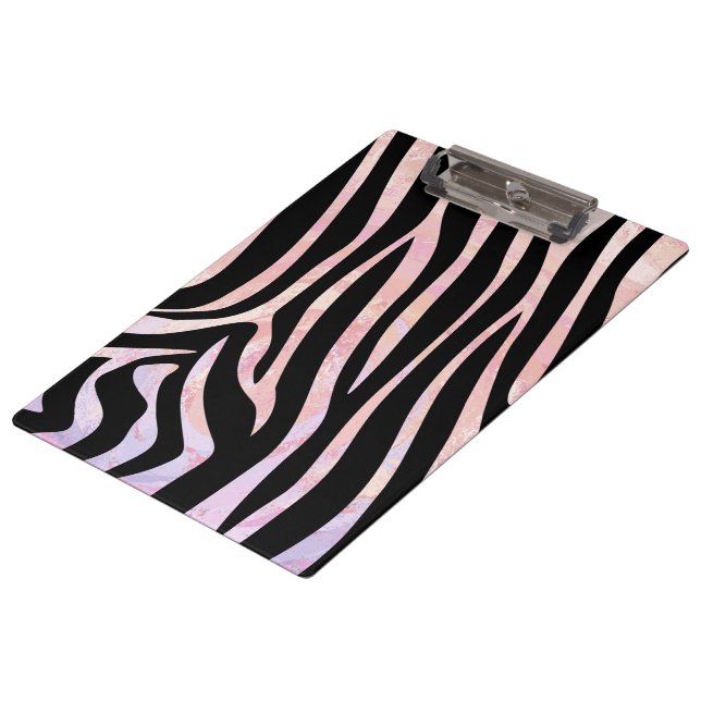 Zebra Black and Pink Monogram Clipboard (Angled)