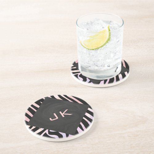 Zebra Black and Pink Monogram Coaster