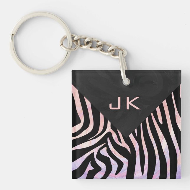 Zebra Black and Pink Monogram Keychain (Front)