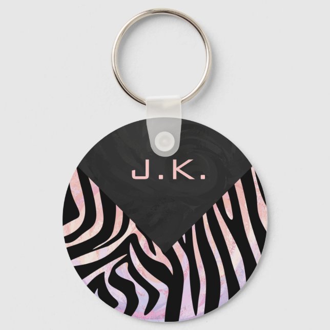 Zebra Black and Pink Monogram Keychain (Front)