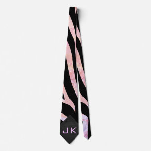 Zebra Black and Pink Monogram Neck Tie