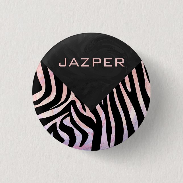 Zebra Black and Pink Monogram Pinback Button (Front)