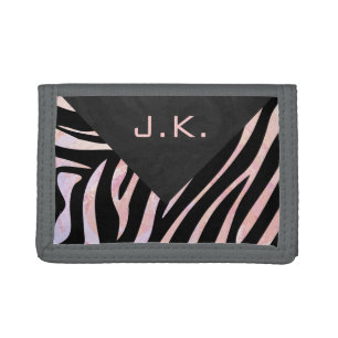 Zebra Black and Pink Monogram Trifold Wallet