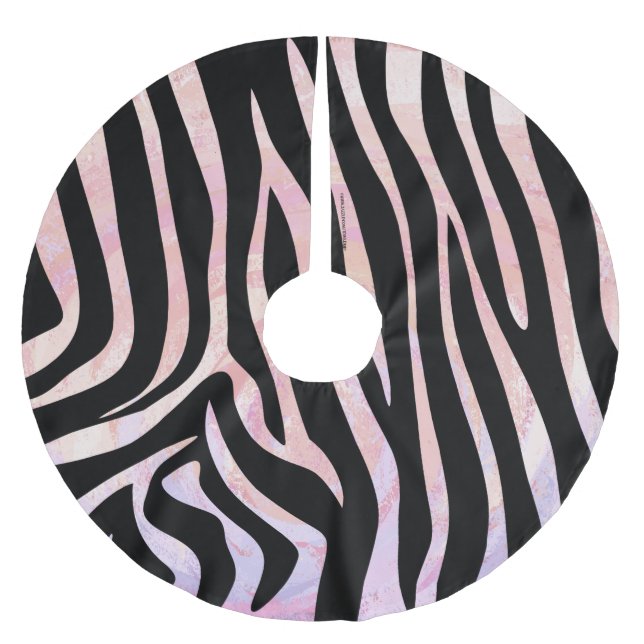 Zebra Black and Pink Print Brushed Polyester Tree Skirt (Front)