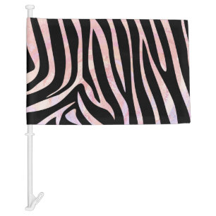 Zebra Black and Pink Print Car Flag