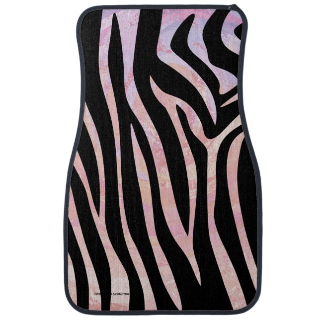 Zebra Black and Pink Print Car Floor Mat (Front)