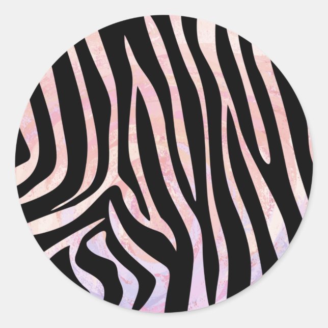 Zebra Black and Pink Print Classic Round Sticker (Front)