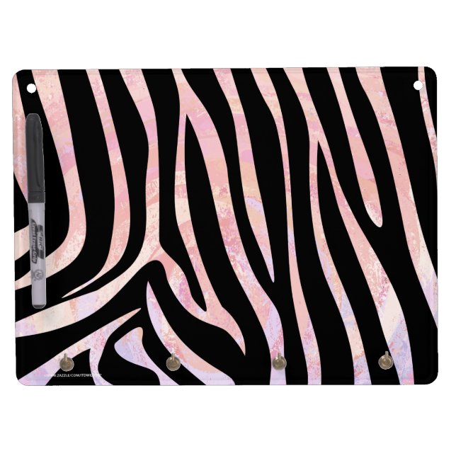 Zebra Black and Pink Print Dry Erase Board With Keychain Holder (Front)