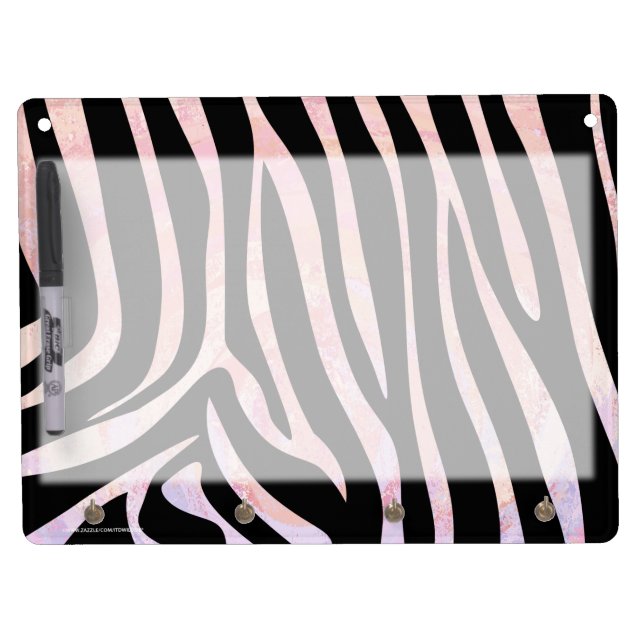 Zebra Black and Pink Print Dry Erase Board With Keychain Holder (Front)