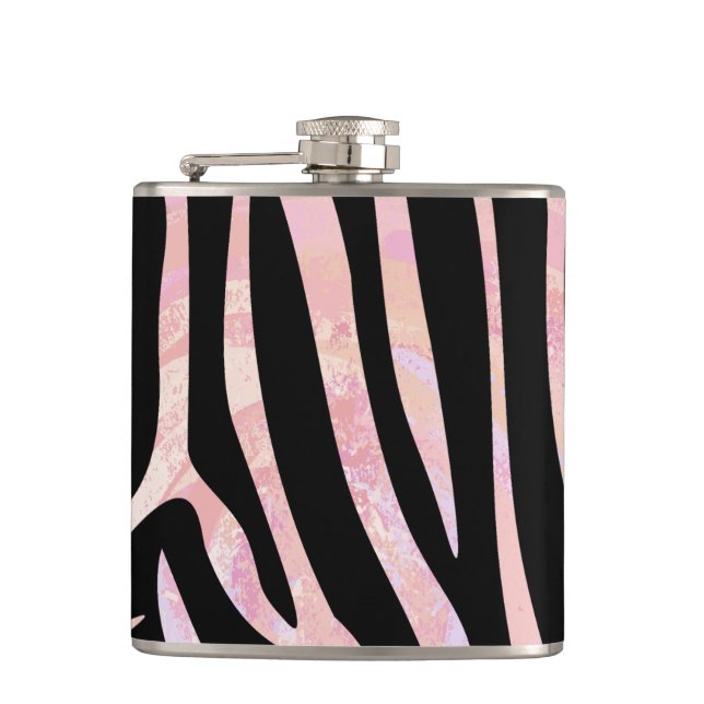Zebra Black and Pink Print Flask (Front)