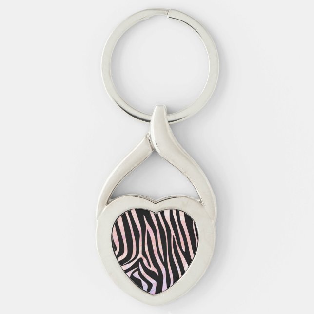 Zebra Black and Pink Print Keychain (Front)