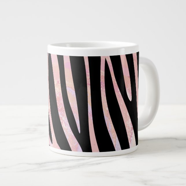 Zebra Black and Pink Print Large Coffee Mug (Front Right)