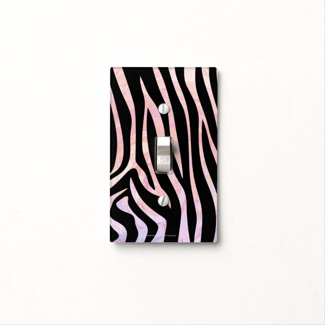Zebra Black and Pink Print Light Switch Cover (In Situ)