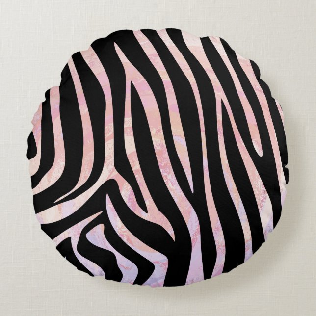 Zebra Black and Pink Print Round Pillow (Front)