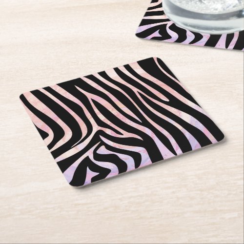 Zebra Black and Pink Print Square Paper Coaster