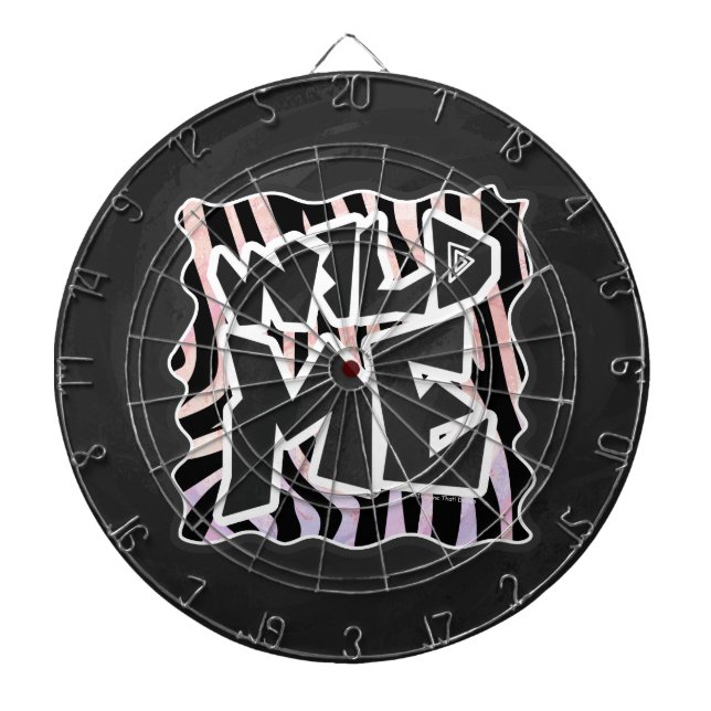 Zebra Black and Pink Wild me Dartboard With Darts (Front)