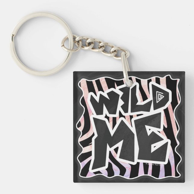 Zebra Black and Pink Wild me Keychain (Front)