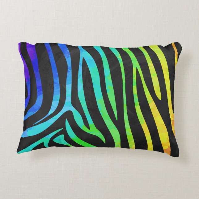 Zebra Black and Rainbow Print Accent Pillow (Back)