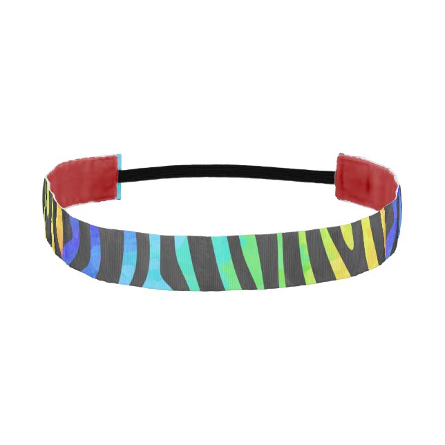 Zebra Black and Rainbow Print Athletic Headband (Front)
