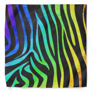 Zebra Black and Rainbow Print Bandana