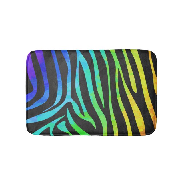 Zebra Black and Rainbow Print Bathroom Mat (Front)
