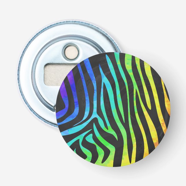 Zebra Black and Rainbow Print Bottle Opener (Front)