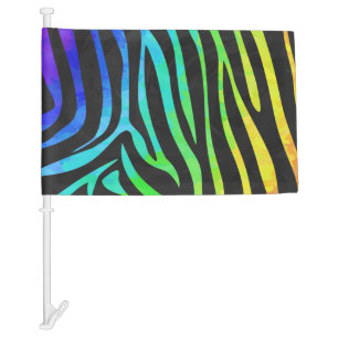 Zebra Black and Rainbow Print Car Flag