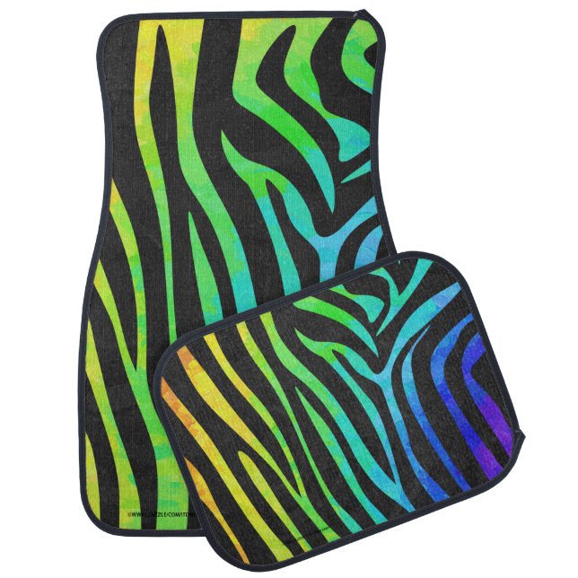 Zebra Black and Rainbow Print Car Floor Mat (Set)