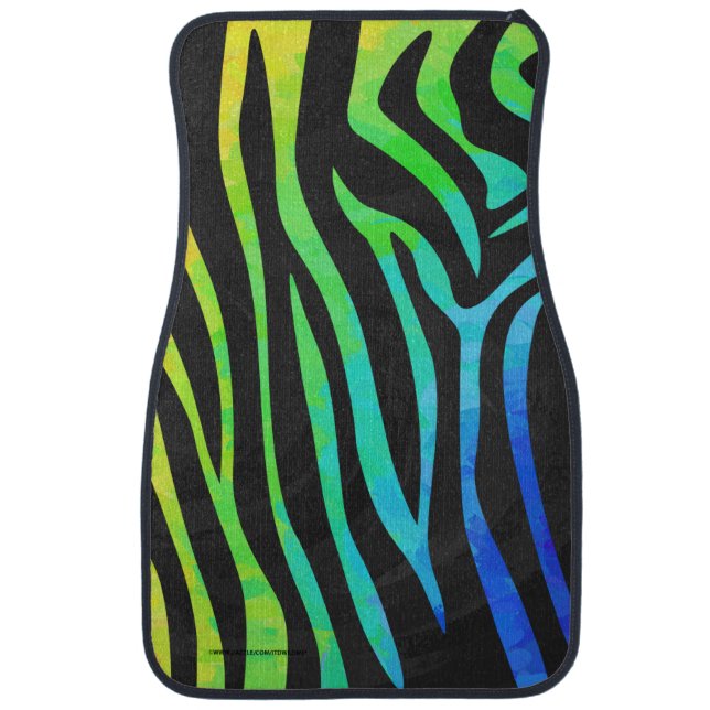 Zebra Black and Rainbow Print Car Mat (Front)