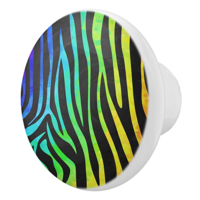 Zebra Black and Rainbow Print Ceramic Knob (Right)