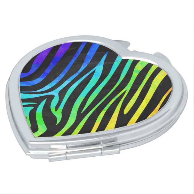 Zebra Black and Rainbow Print Compact Mirror (Turned)